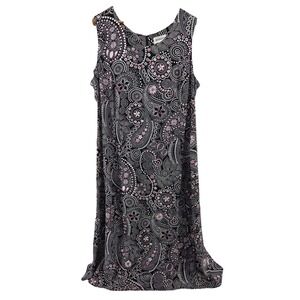Studio I Womens 28W Paisley Floral Sleeveless Maxi Dress Black Pink White